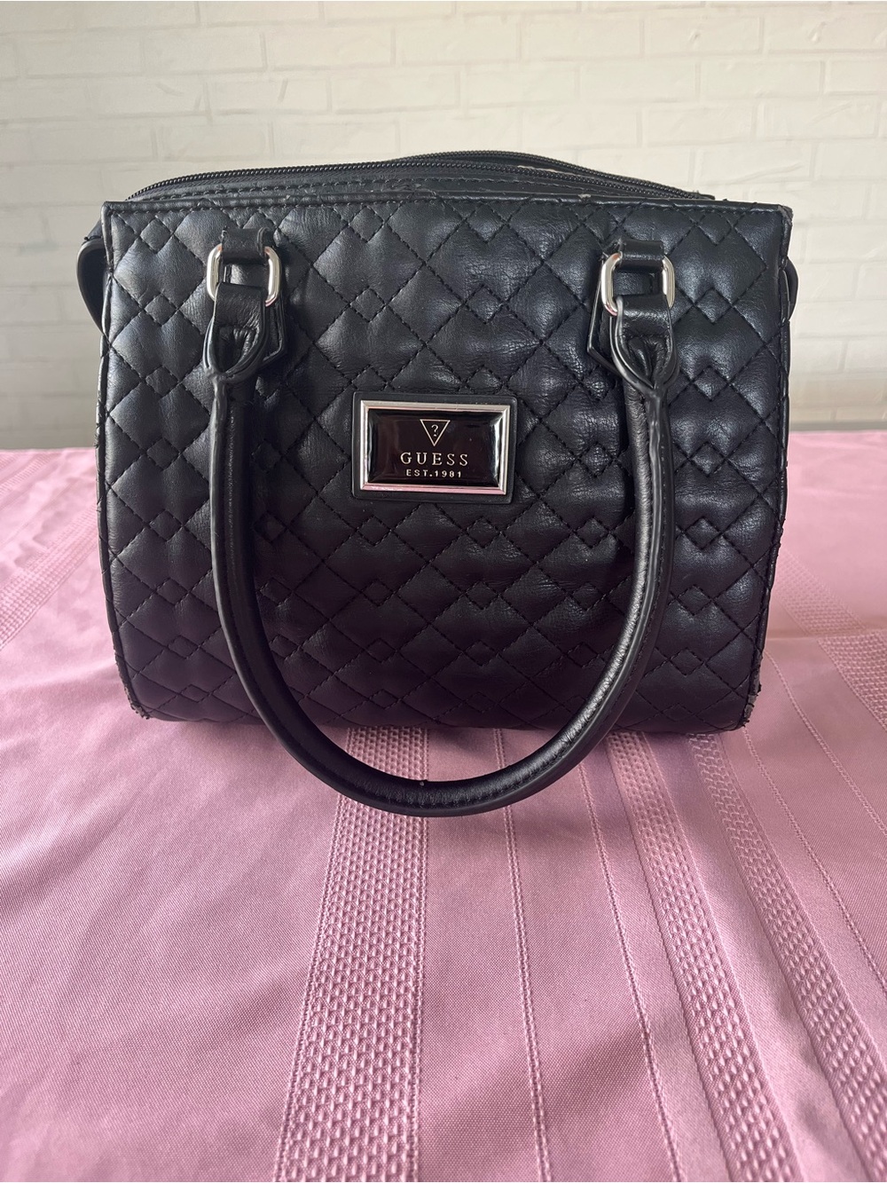 GUESS Quilted Black Satchel Bag
